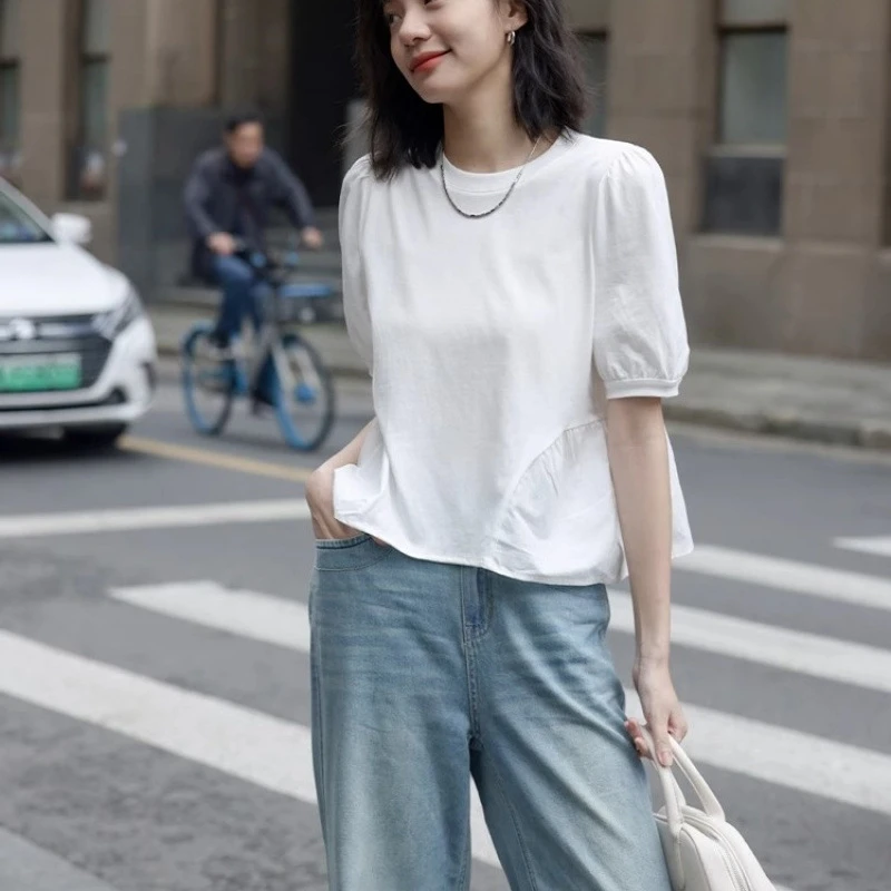 法式宽松白色短袖T恤女2025新款夏季设计感小众上衣打底衫