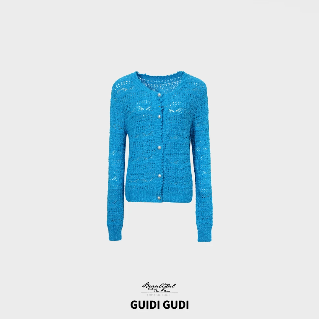 GUIDI GUDI【 蓝田生玉】慵懒气质100棉开衫外套/黄加蓝
