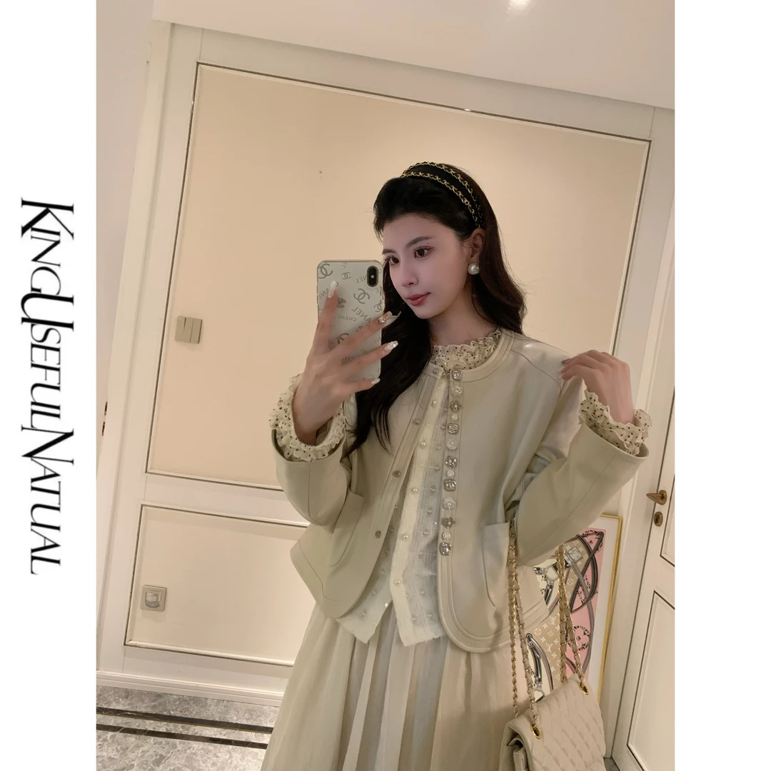 KUN【仁川旧梦】层次衣身 海岛丝蛋白皮衣正肩轻复古米色秋款短外套