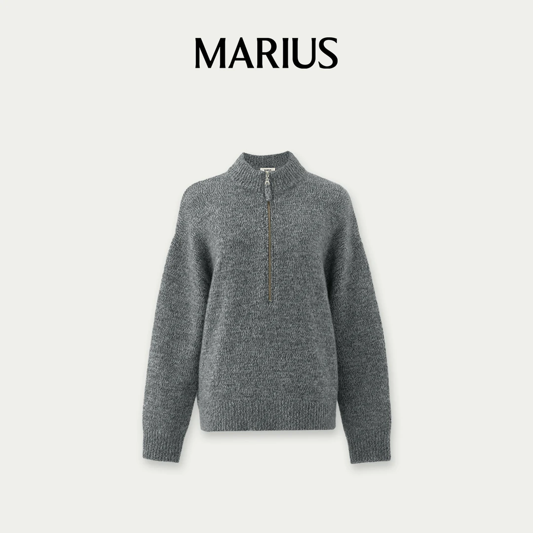 -M-‘冬日暖茶’经典百搭半开襟小立领针织套衫