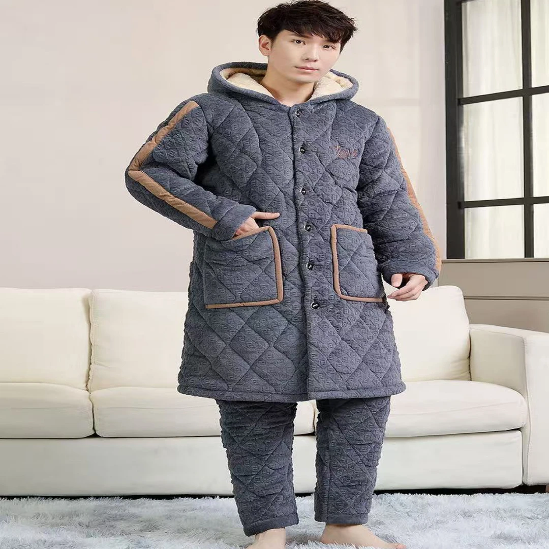 2771款长款男士雪貂绒加厚三层外穿家居服