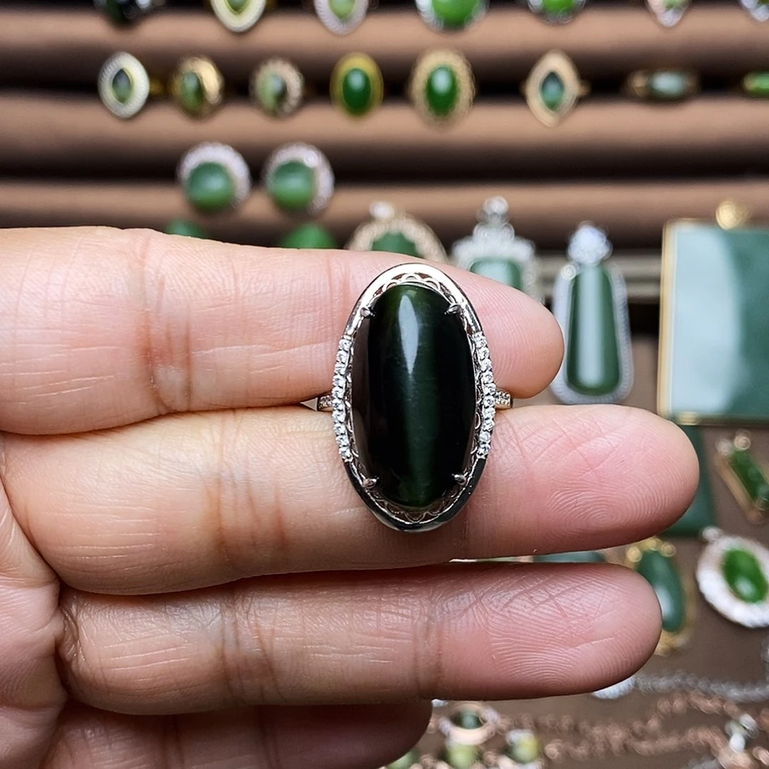 吊坠(不含链)银S925镶嵌和田玉（碧玉）玉****馆戒指