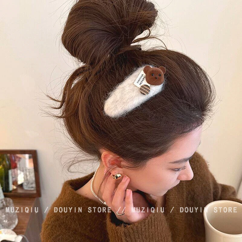 木子秋可爱巴恩风小熊毛绒刘海bb夹高级感气质时尚甜美碎发夹发饰