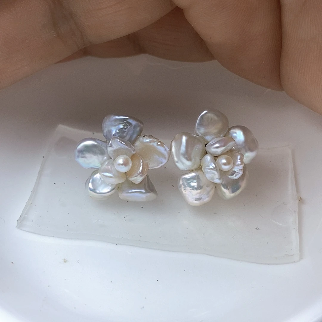 合金淡水珍珠耳钉黛*