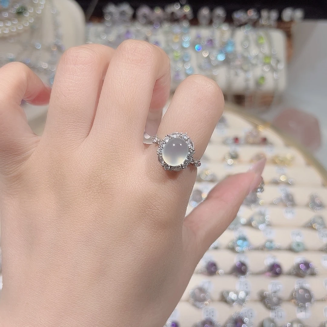 蛇纹石玉银S925镶嵌戒指