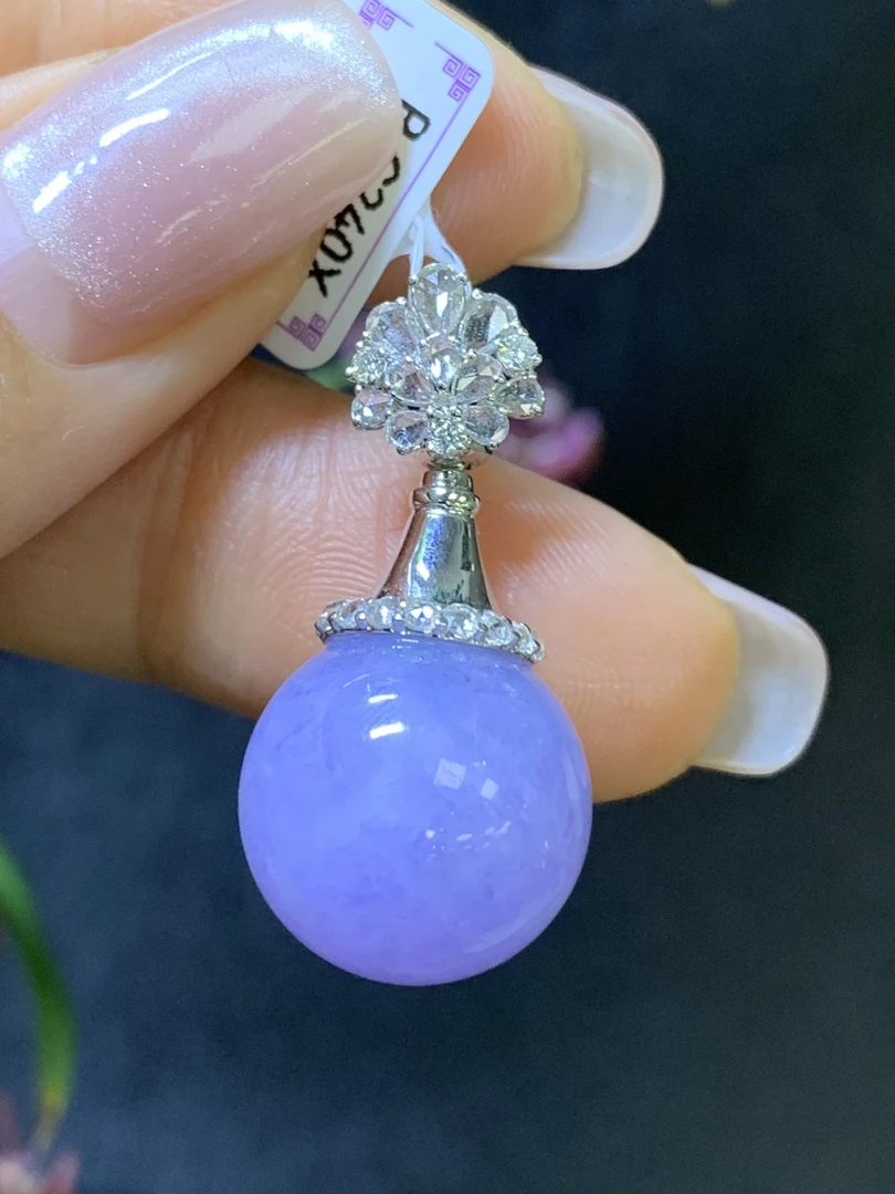 满紫圆珠 吊坠 天然翡翠A货尺寸：13.5mmLLz12.17气质时尚百搭婚礼