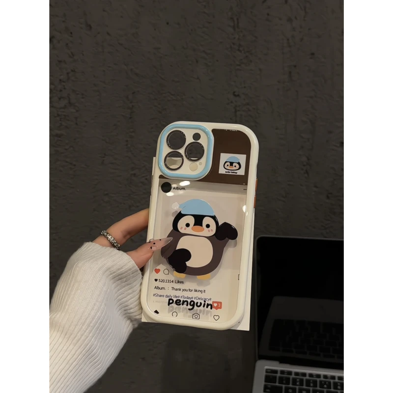 爱心小企鹅适用苹果16pro手机壳iphone15小众小米创意奶油壳红米k