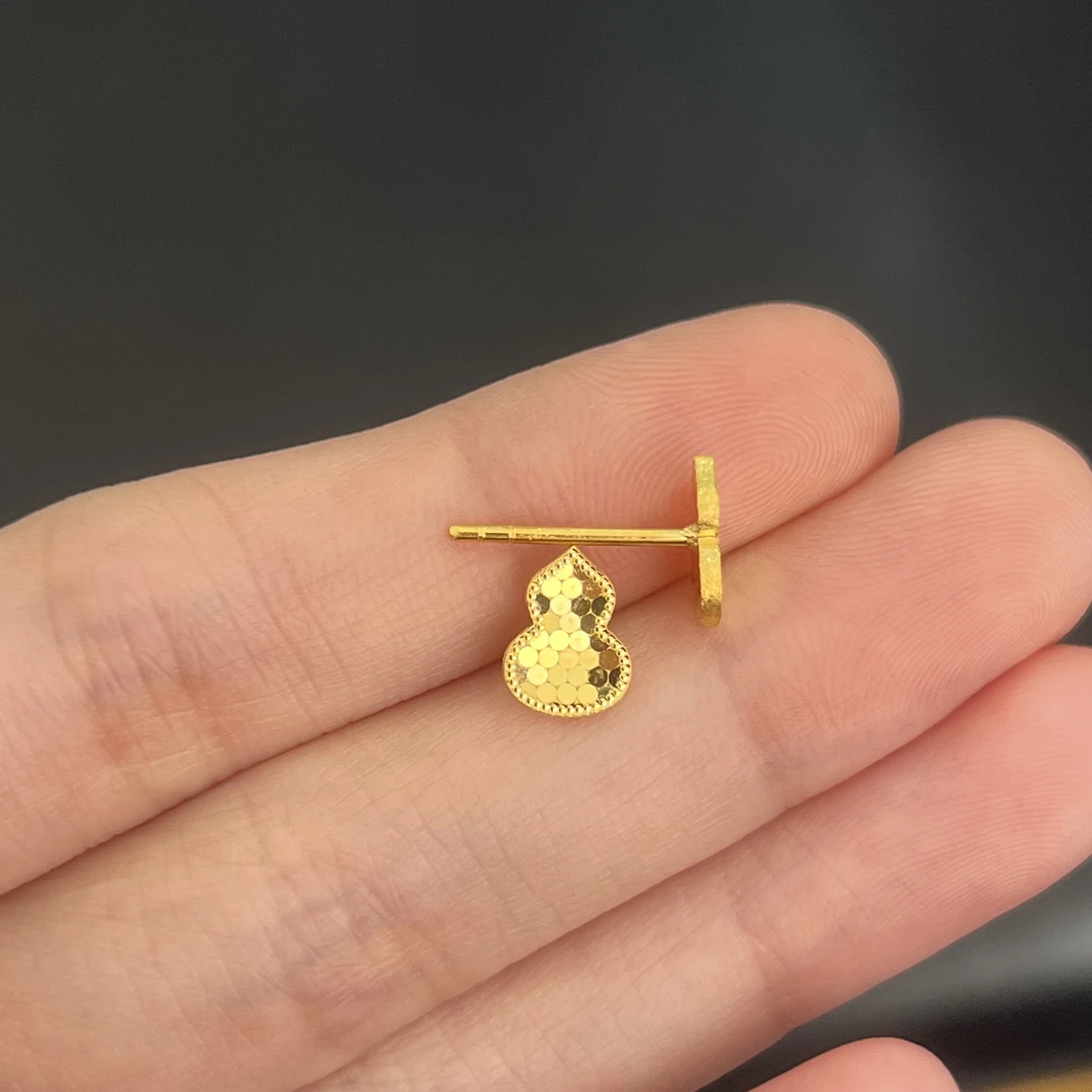 鱼鳞葫芦耳钉 直针 足金999