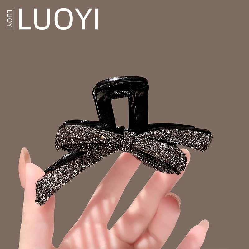 约10厘米新款满钻蝴蝶结抓夹女高级感黑色发夹时尚精致鲨鱼夹头饰