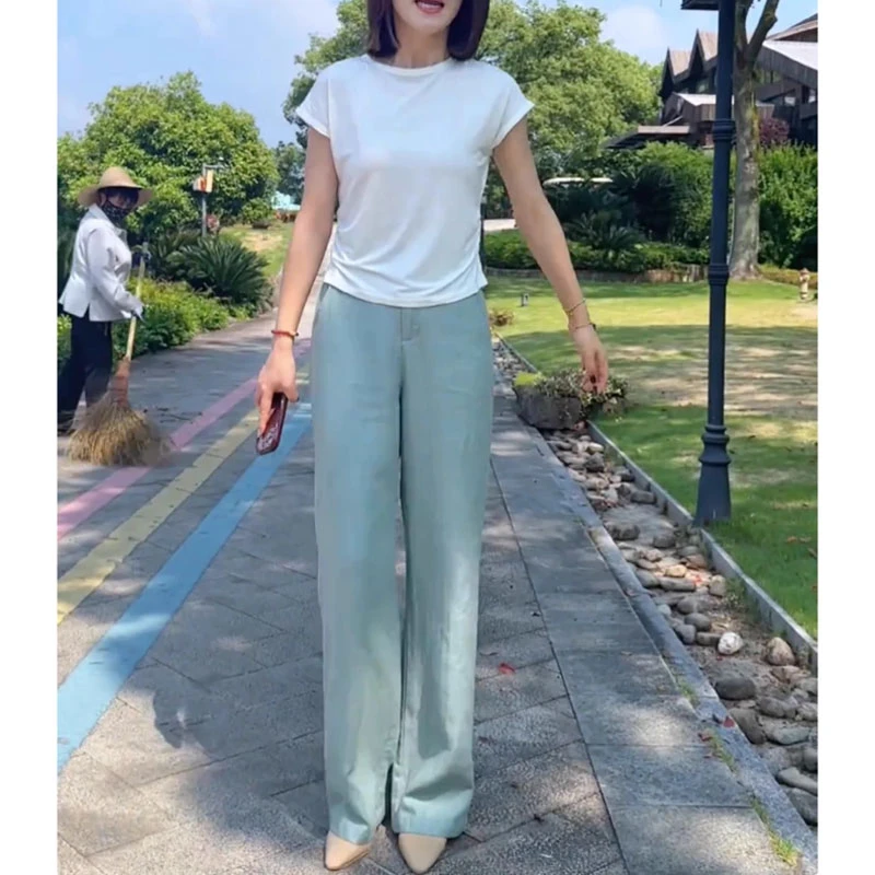 天丝亚麻阔腿裤女薄款香蕉裤宽松直筒裤子2025新款夏款垂感休闲裤