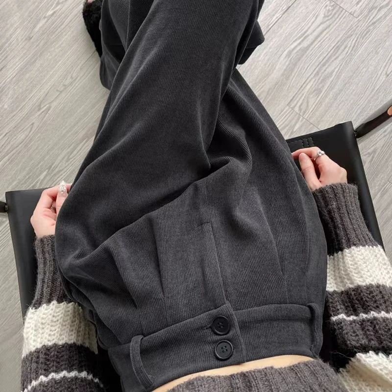 欧棉绒阔腿裤女秋冬季高腰垂感直筒显瘦秋冬加绒小个子西装休闲裤