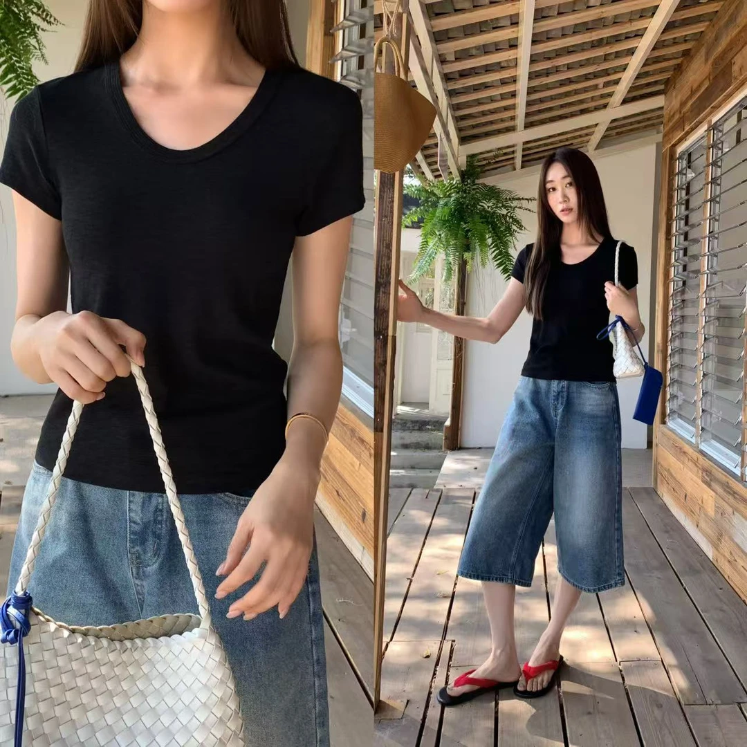 ZOZO-8613-39夏季新款女V型领素版百搭T恤