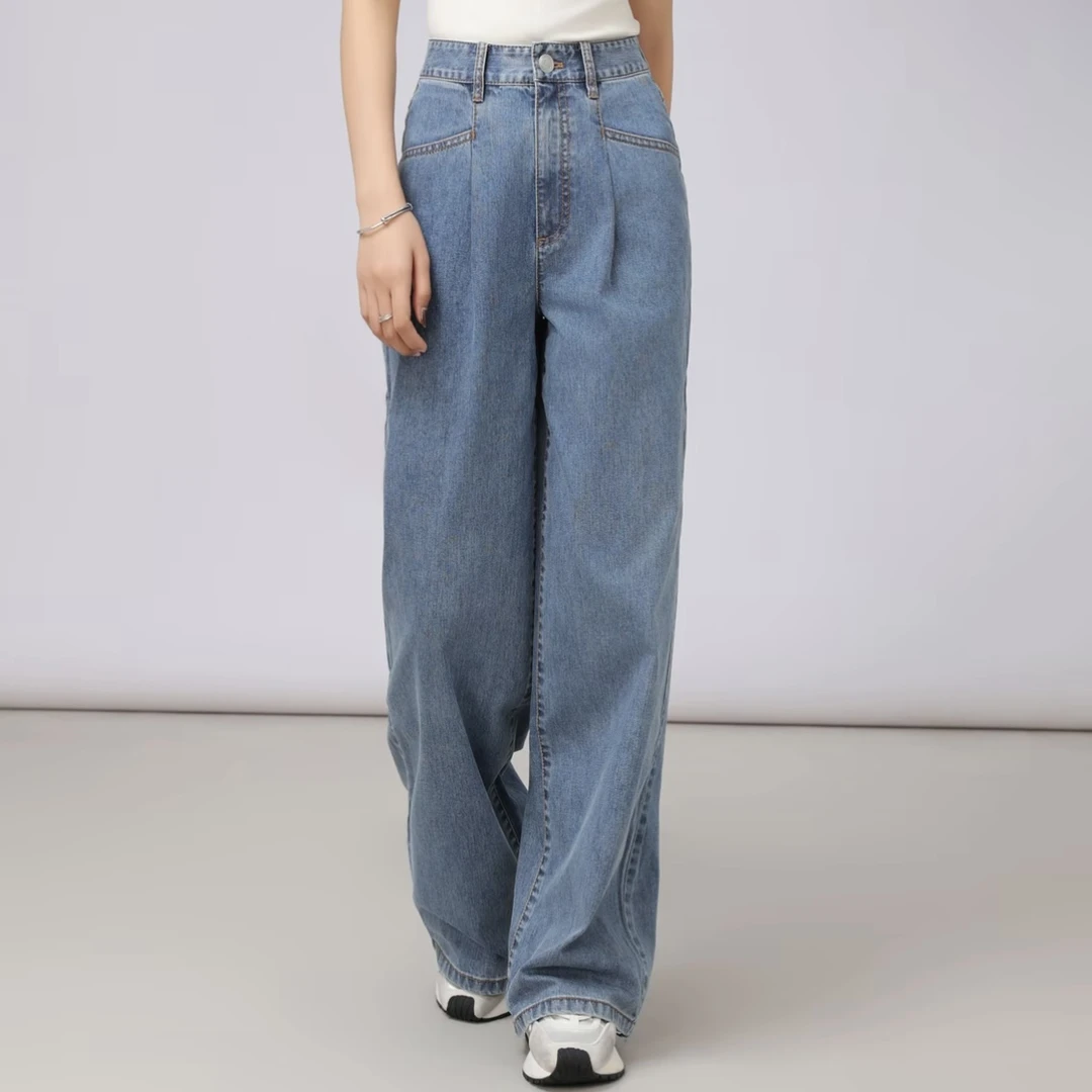 GIRDEAR/哥弟时尚百搭复古宽松高腰简约水洗直筒牛仔裤女 1100250