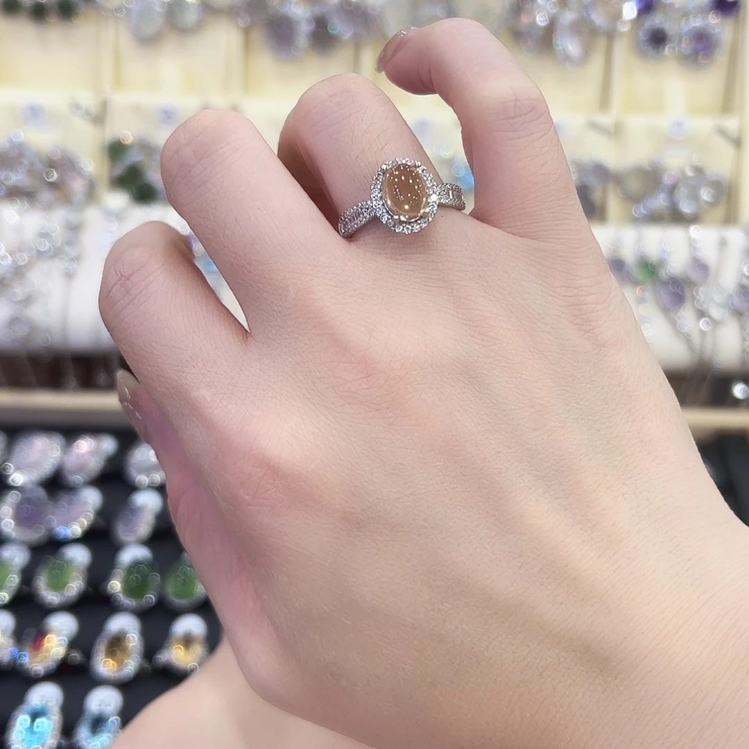 黄晶戒指银S925镶嵌