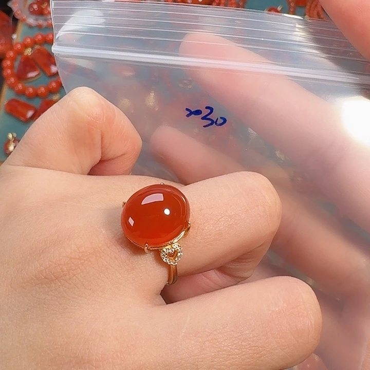 南红玛瑙银S925镶嵌戒指