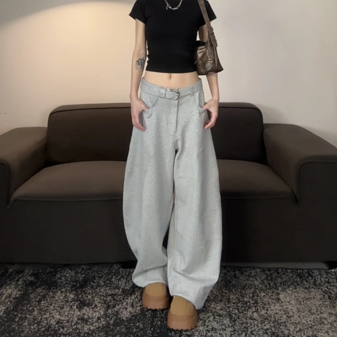 【夏日薄款】百搭休闲显瘦卫裤美式复古设计弯刀阔腿裤#3129