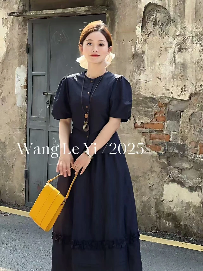 夏季新款法式圆领泡泡袖小衫+半身裙时尚气质百搭两件套