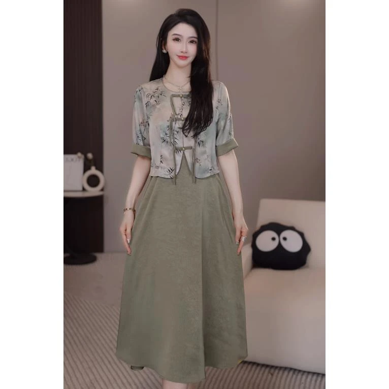802夏季新款中式时尚修身气质套装连衣裙