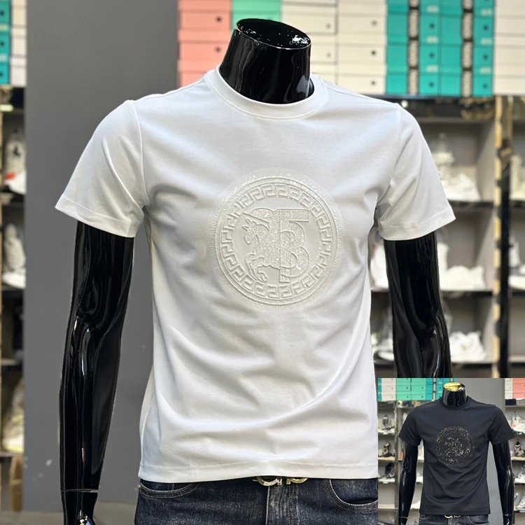 杰登利2025夏季男款T恤高端潮牌小板型字母亮片欧货男士修身短袖