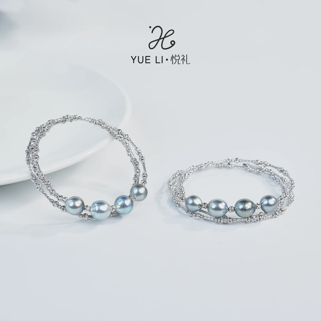 【悦礼】海水大溪地三层设计款9-10mm手镯 S925银 多样性发货发一件