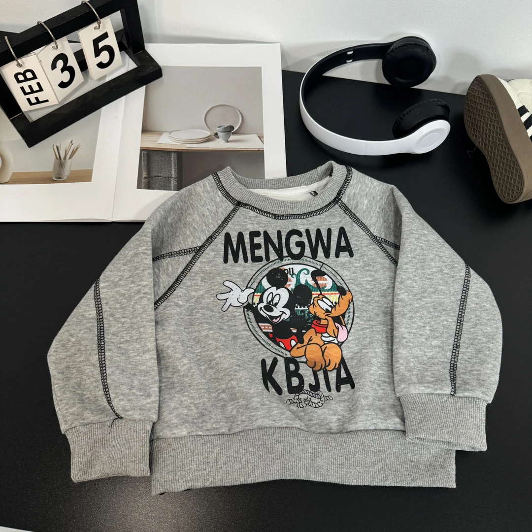 2025新款时尚韩版卡通印花卫衣纯色袖子打底衫时尚宽松百搭