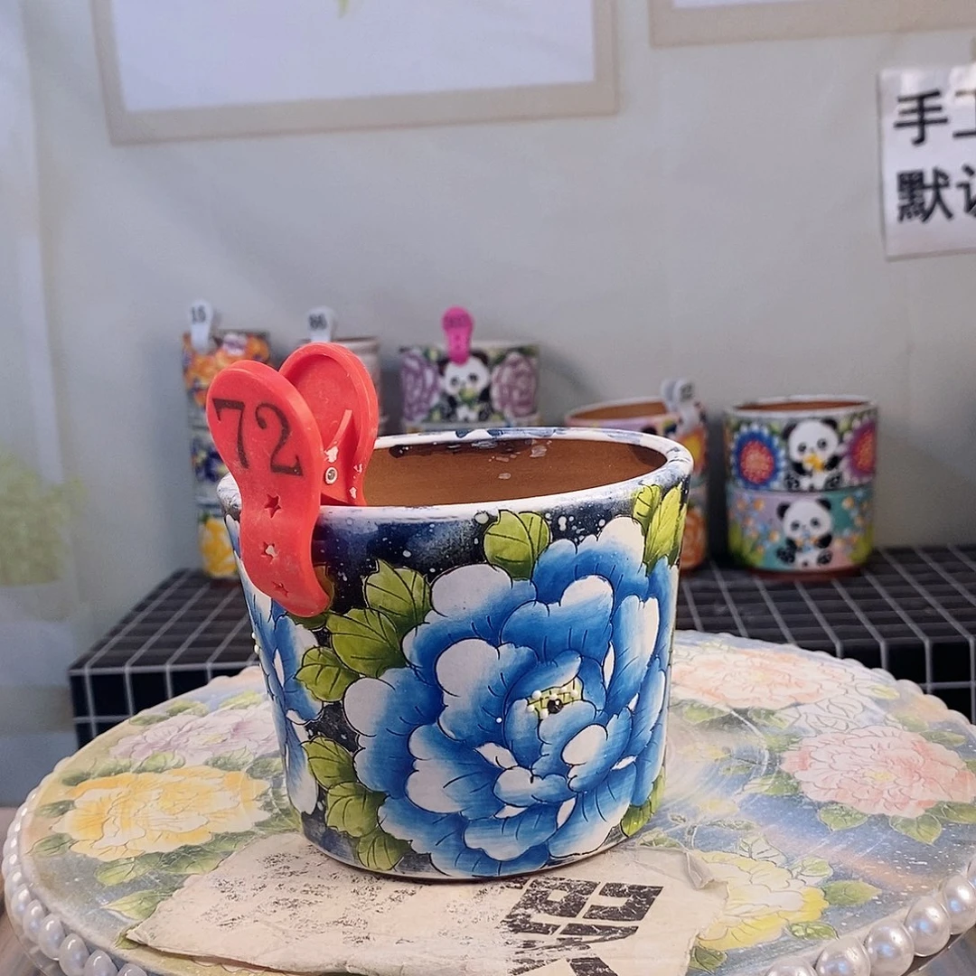 红泥花盆手绘红陶花盆