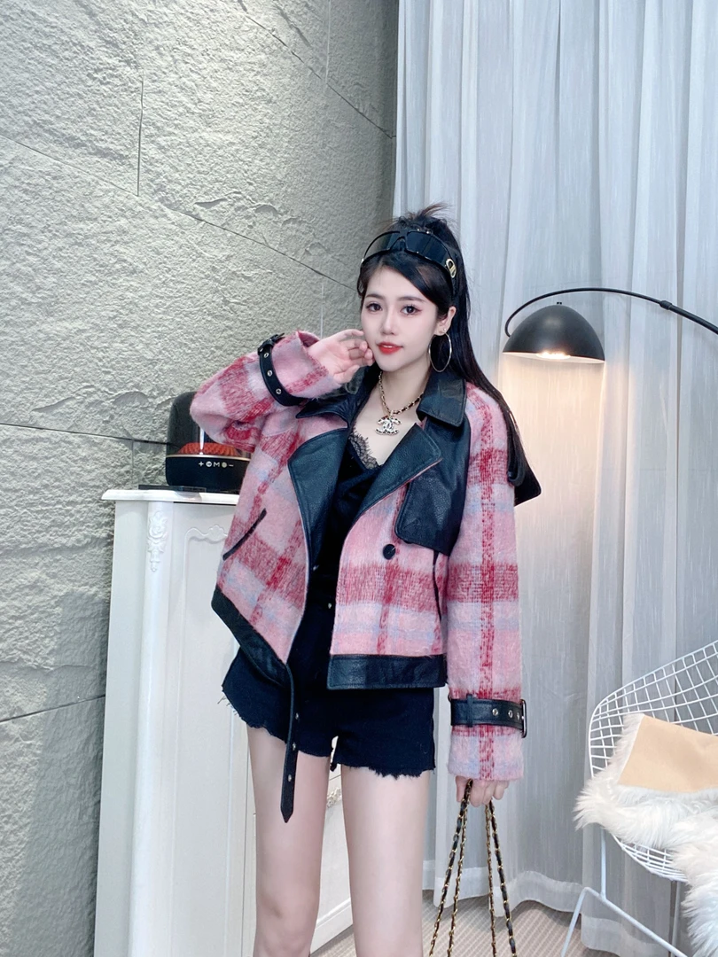 Bikamo/比卡陌春季时尚穿搭气质短款大衣休闲外套女P0249粉