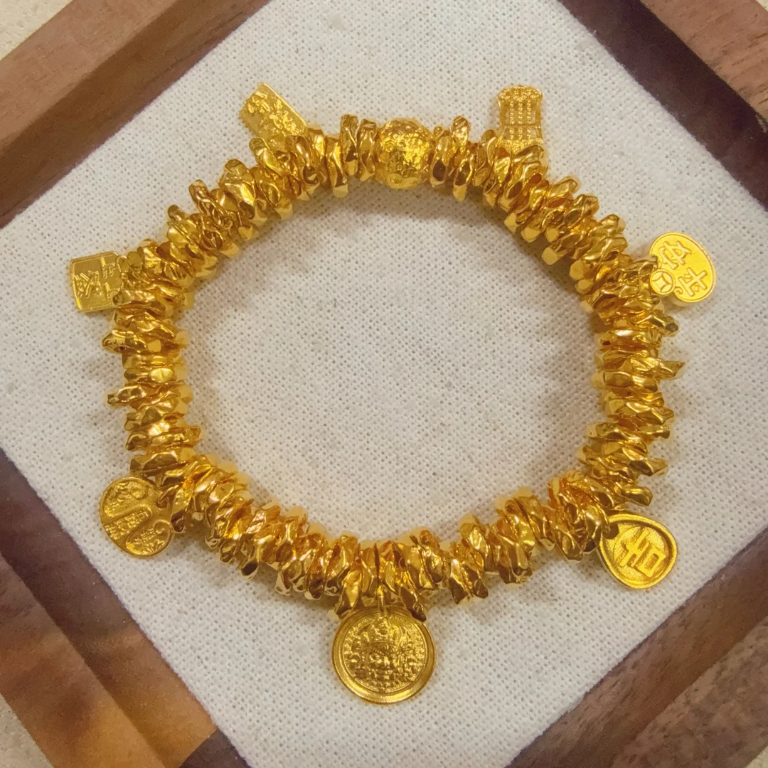 【足金黄财神全家福盘缠手串】卡7mm(配弹力绳）