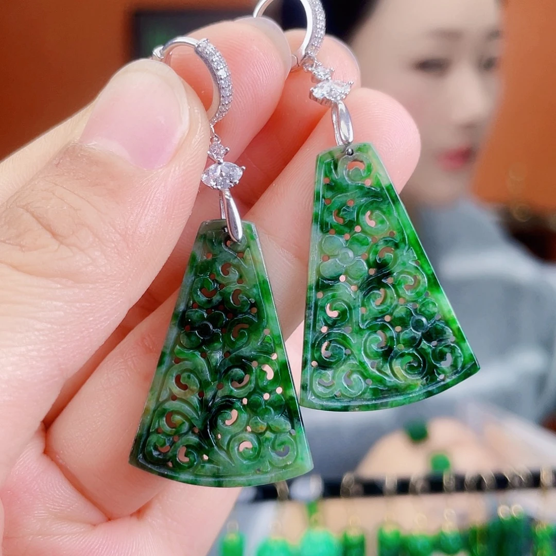 翡翠银S925镶嵌耳饰