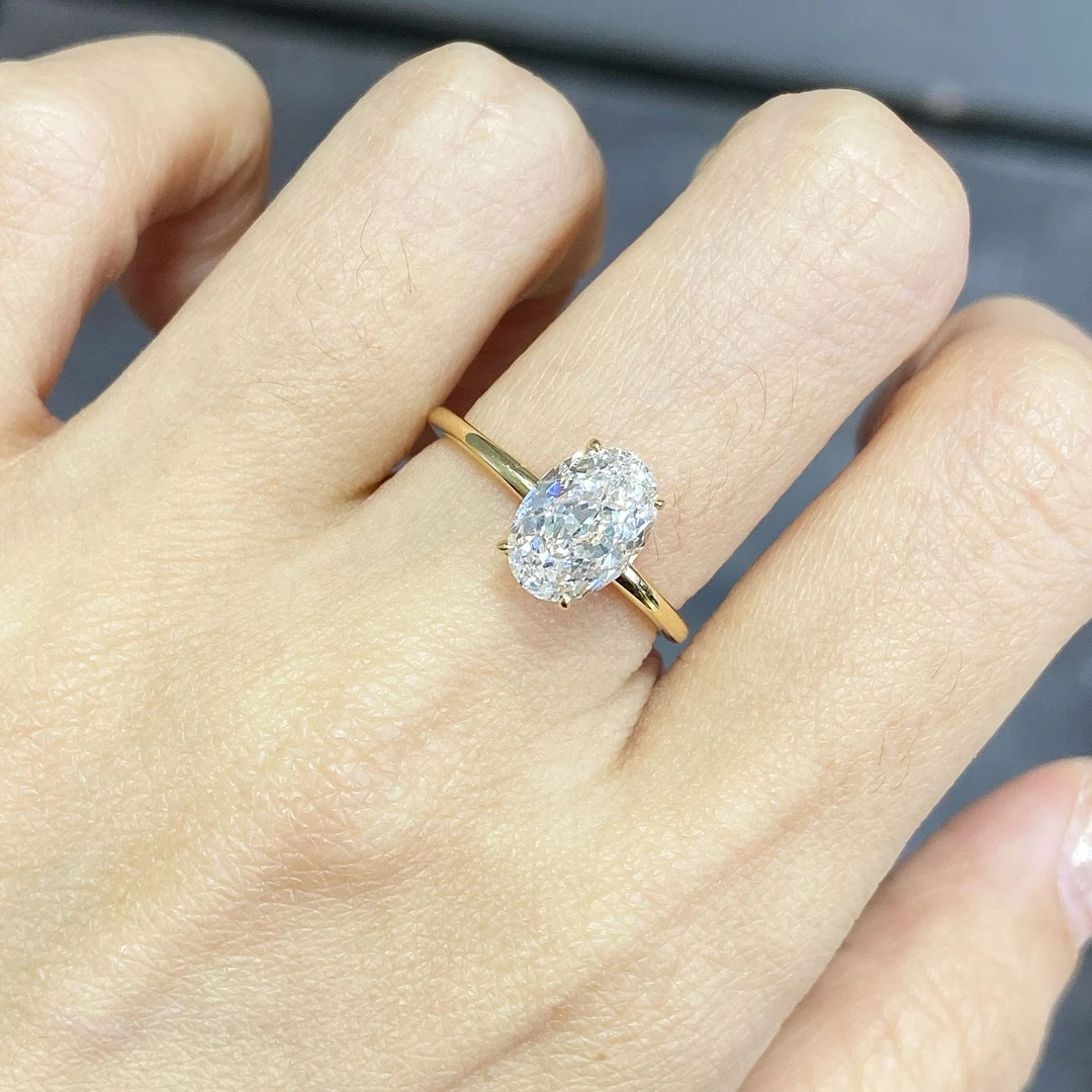 实验室培育钻石海莉k黄椭圆戒指精致送老婆送女友