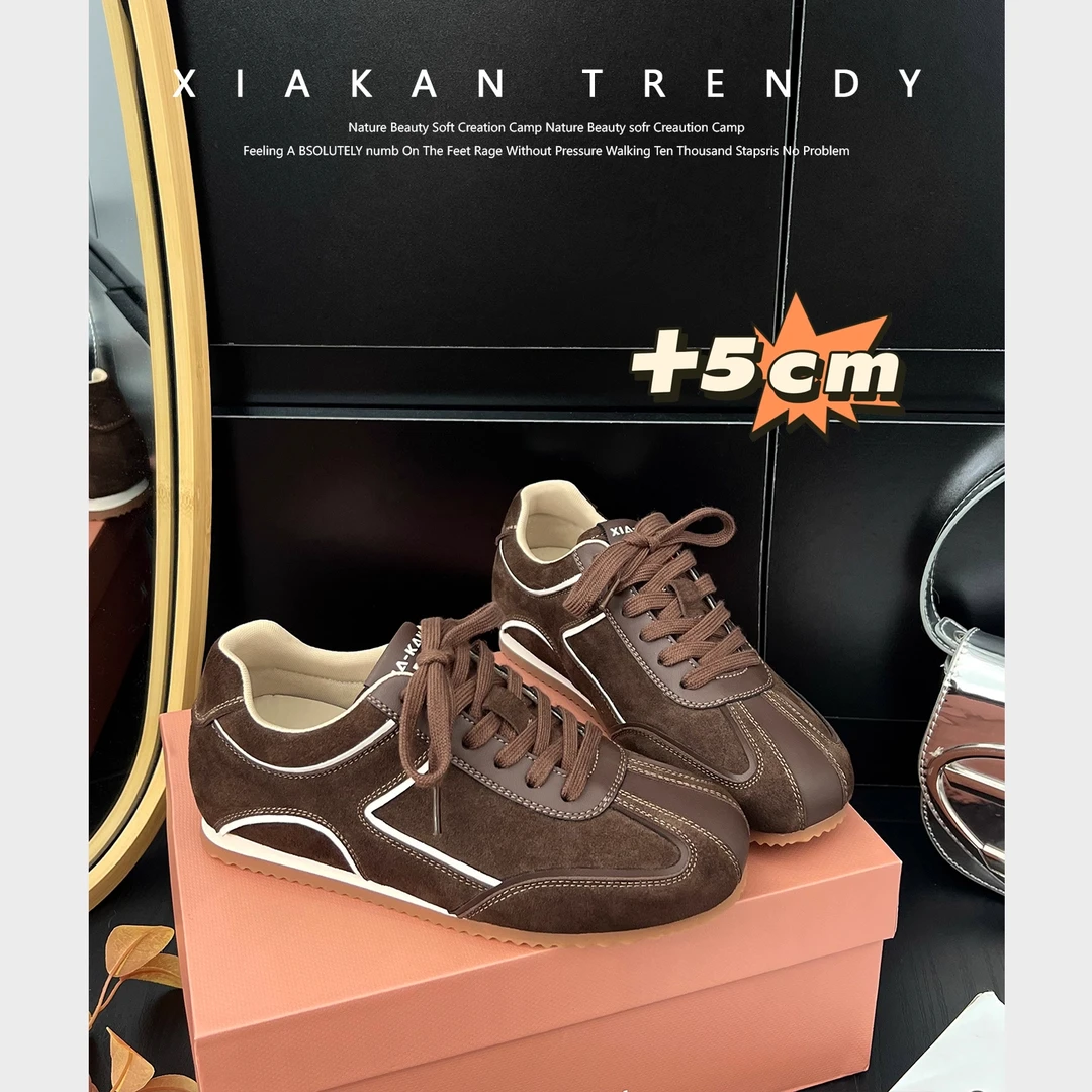 内增高复古棕色德训鞋女百搭2025秋季新款休闲运动阿甘鞋软底板鞋