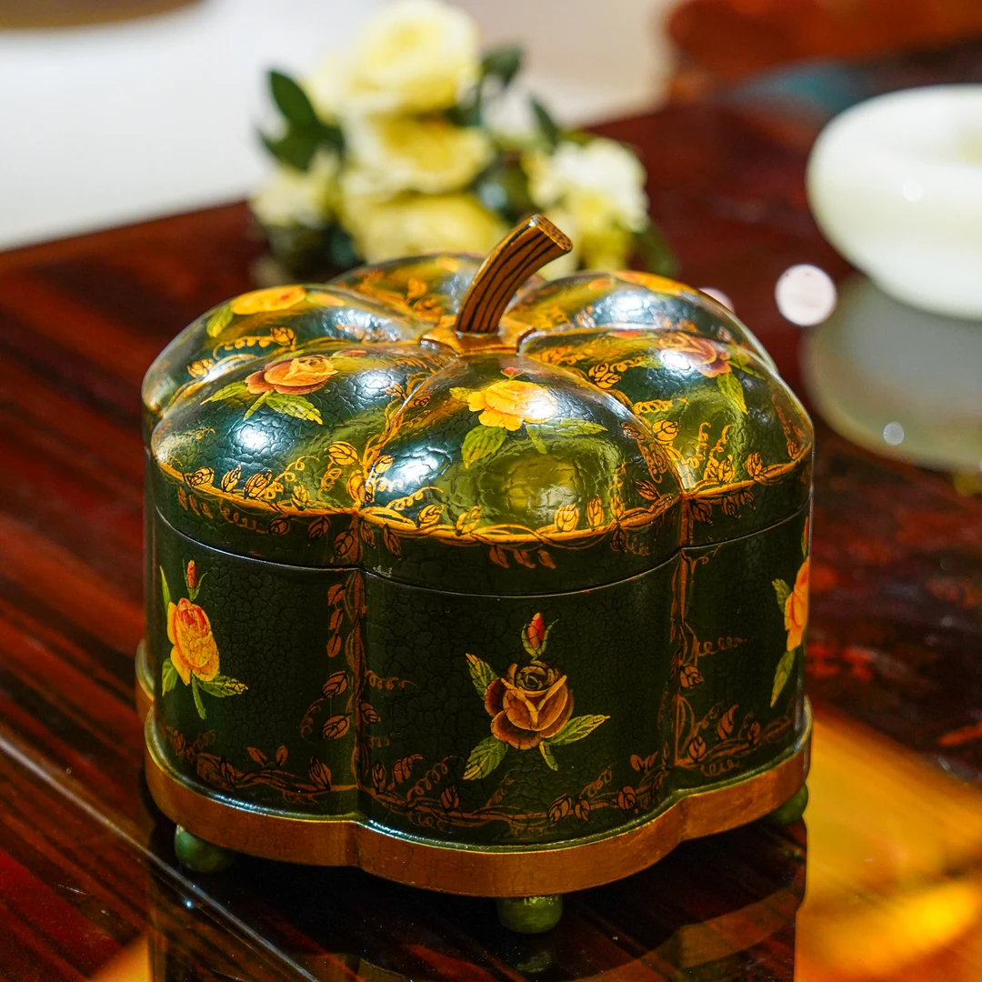 【本尼家】YS145法式中国风绿色南瓜造型手绘收纳盒桌面装饰摆件