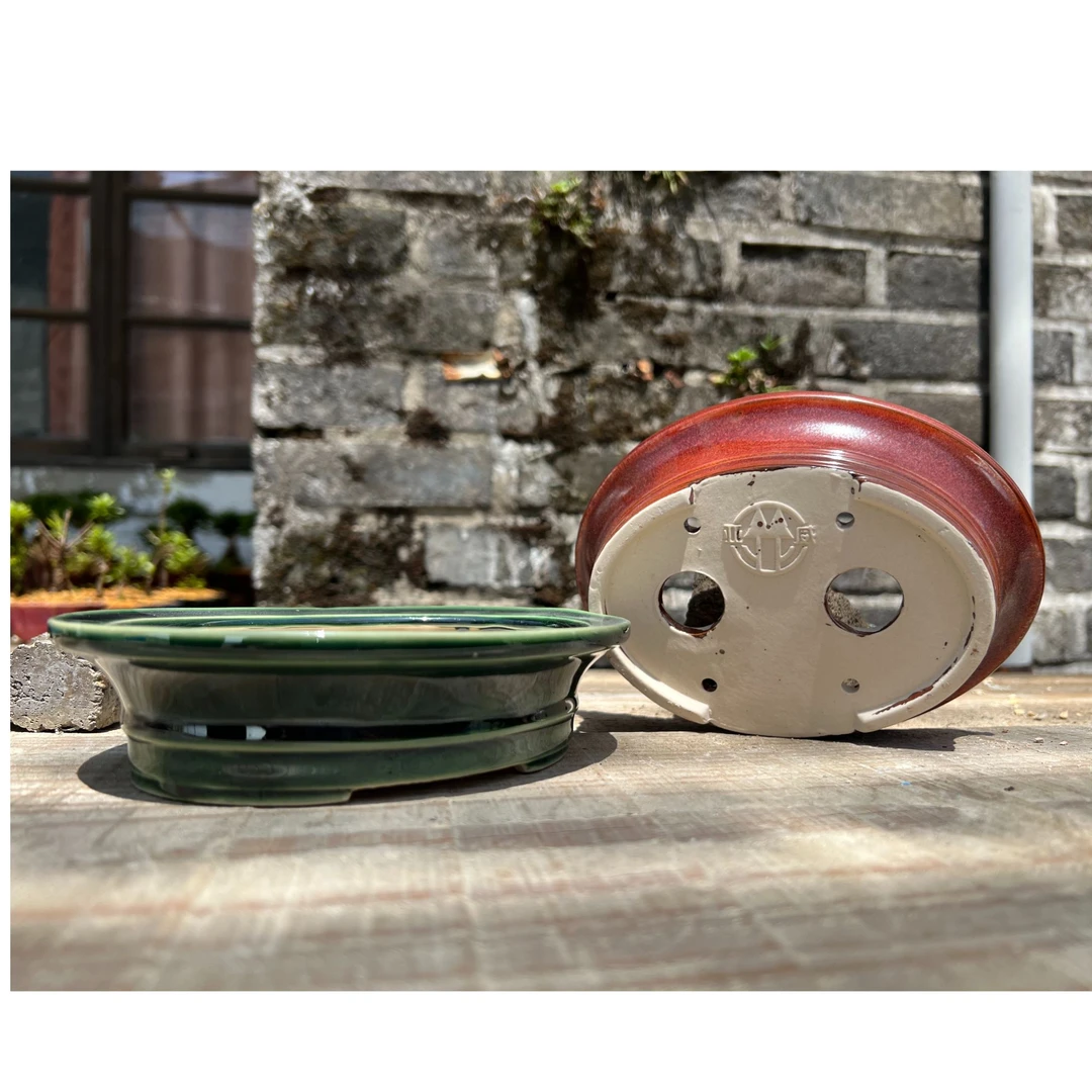 24号-椭圆腰釉盆 外径16*12.5*3.5 高温窑变盆景花盆