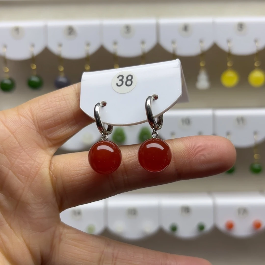 玛瑙/玉髓银S925镶嵌耳饰