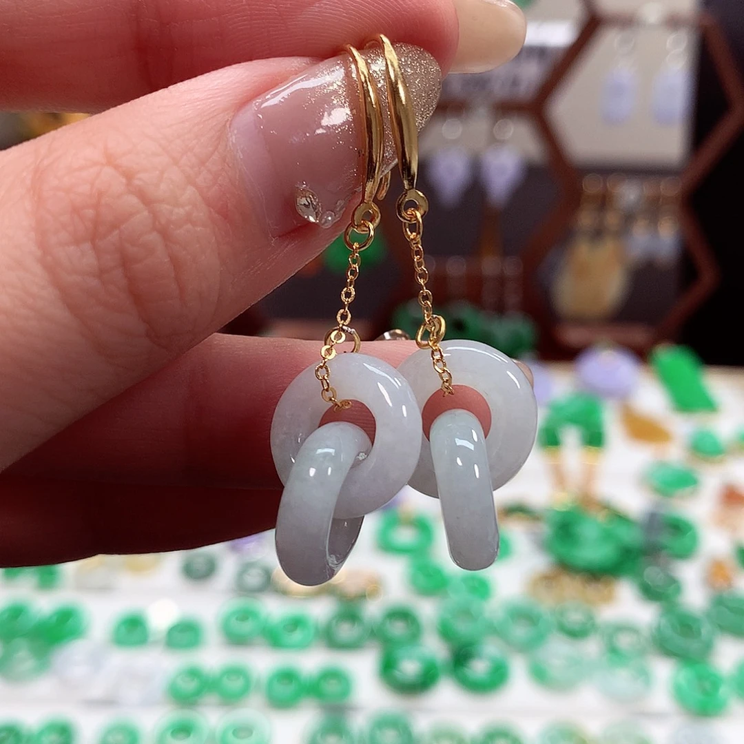 翡翠耳饰银S925镶嵌天然翡翠