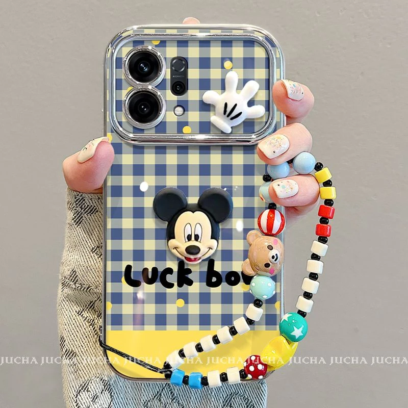 格纹立体米奇适用于opporeno14pro手机壳创意vivos30卡通苹果16女