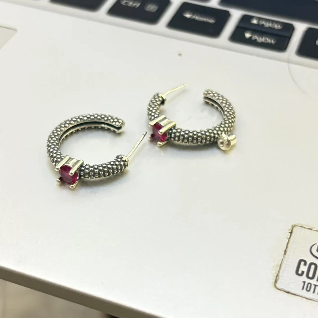 925银耳饰 「夜色」红钻耳环  轻奢复古耳饰