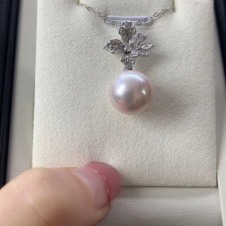 淡水珍珠耳饰银S925镶嵌淡水爱迪生11～12正圆无暇