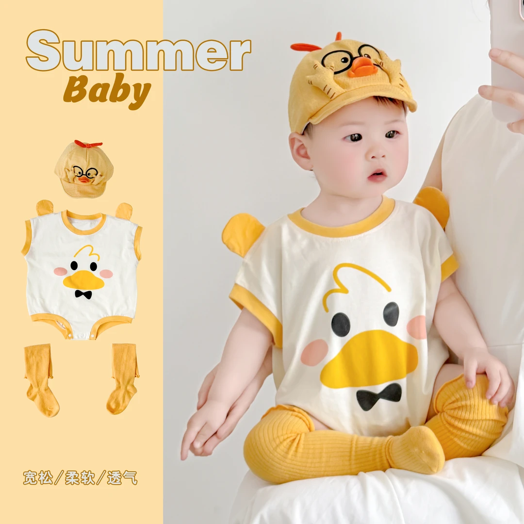 婴儿夏季纯棉薄款包屁衣男女宝宝卡通三角哈衣超萌可爱新生儿爬服