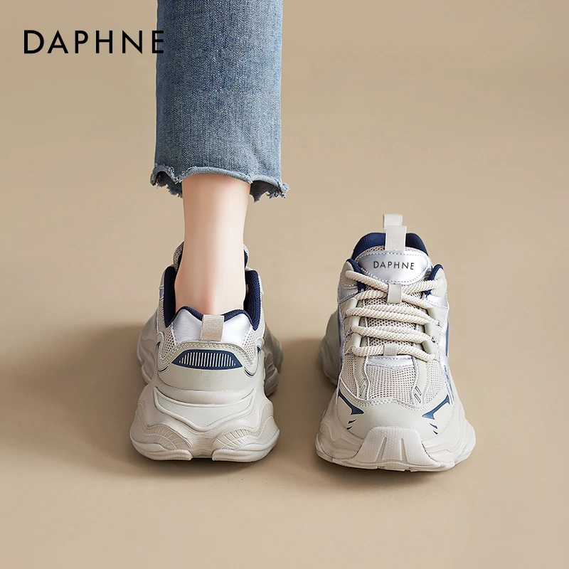 达芙妮老爹鞋女款2025新款春百搭灰色厚底休闲运动小个子增高2025