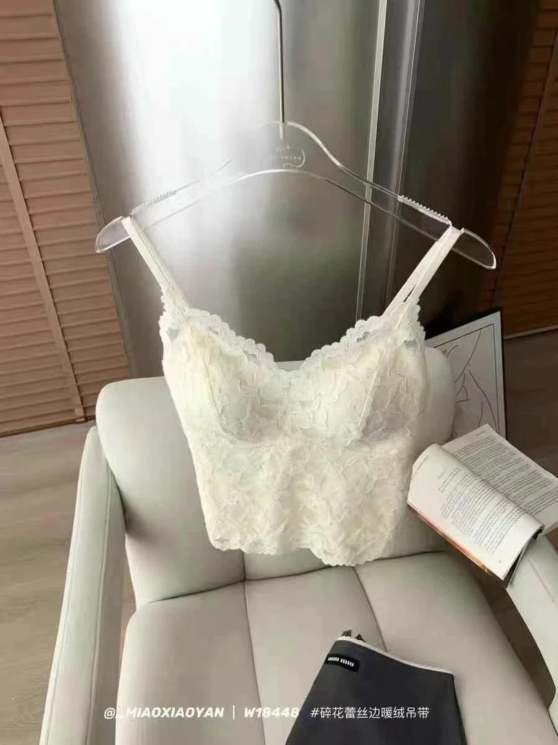 【古小简】碎花蕾丝边暖绒夏季美背吊带背心女装薄款打底女士内衣