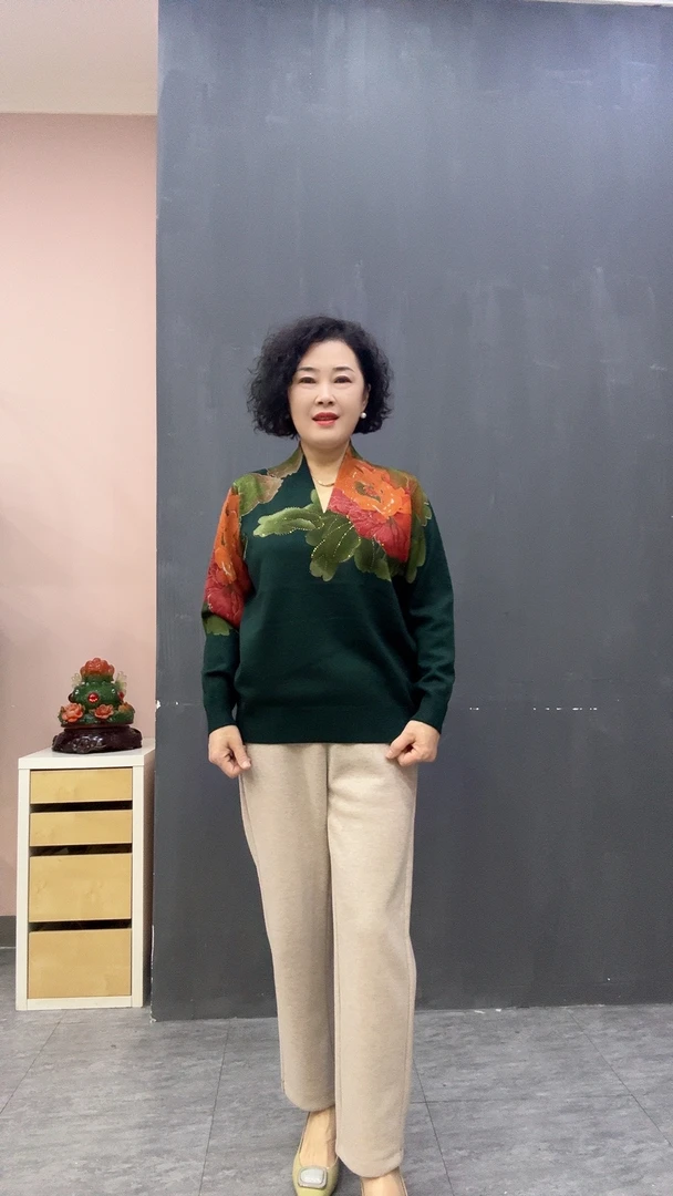 荷塘月色定位花洋气百搭针织上衣