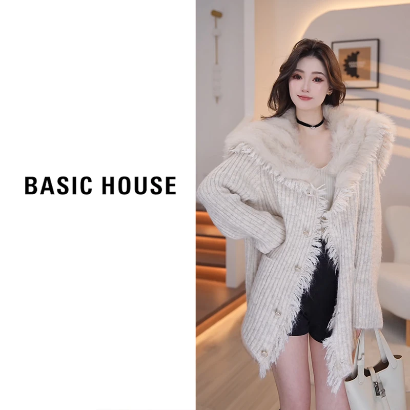 Basic House/百家好2025新款开衫毛衣外套B1295B5S222（衣长74）