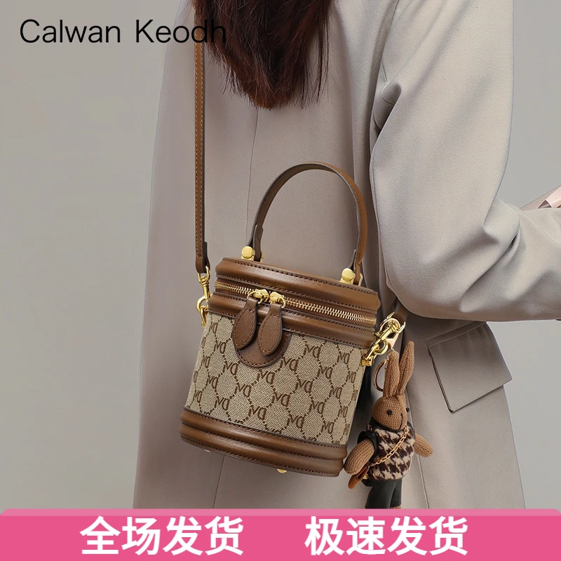 Calwan Keodh女款包包通勤上档次复古圆筒包生日礼物送女友送老婆