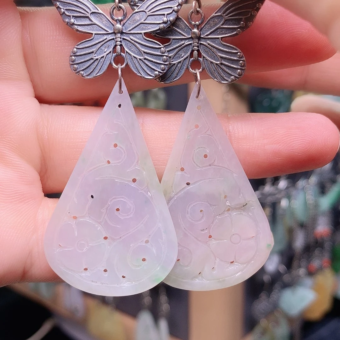 筱***阳银S925镶嵌翡翠耳饰
