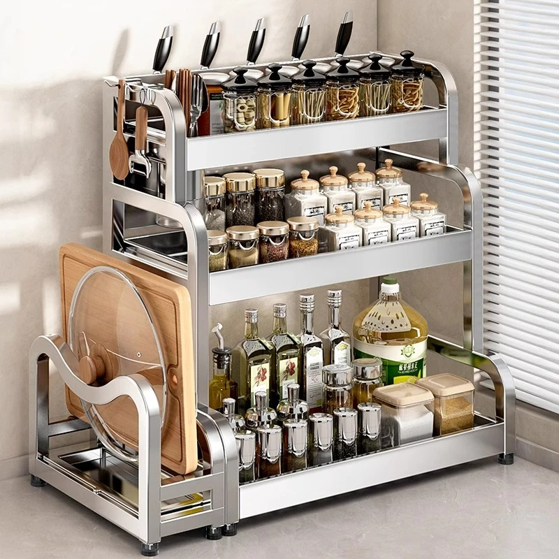 家用不锈钢厨房调料置物架台面多功能筷子刀架调味品多层收纳架子