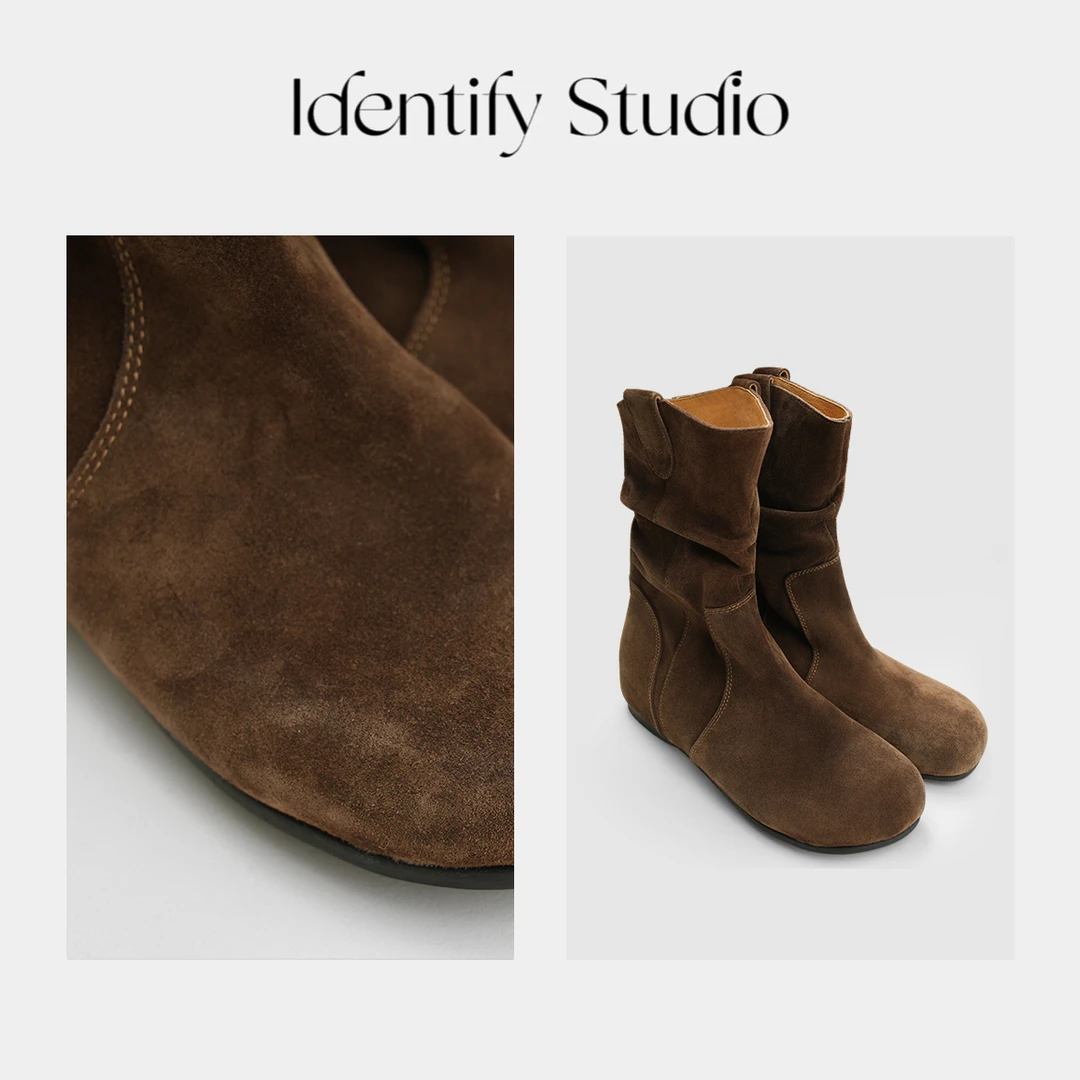 IDENTIFY秋冬复古内增高短筒堆堆马丁靴时尚博肯短靴25AW