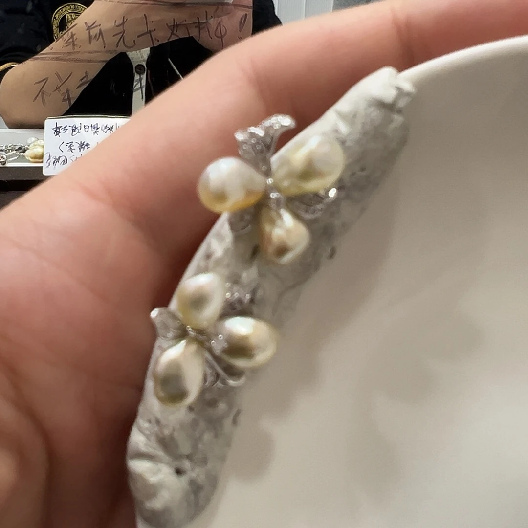 海水珍珠耳饰银S925镶嵌F****7