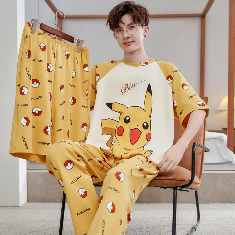 bejirog/北极绒2025新款卡通动漫纯棉睡衣男款夏季青少年三件套装