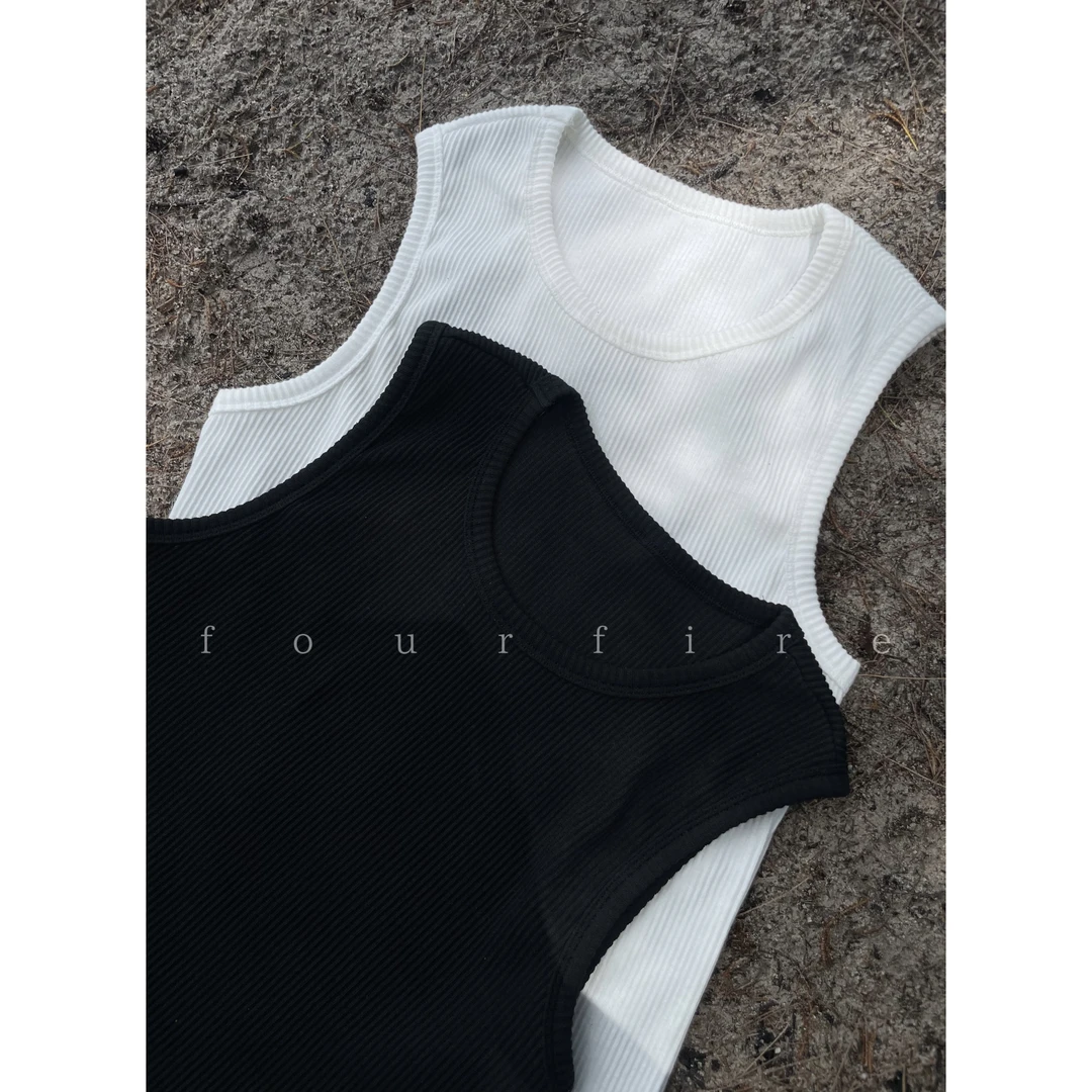 高弹力螺纹针织工字圆领背心打底基础修身显身材百搭纯色无袖